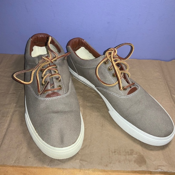 Polo Ralph Lauren Vaughn Mens Size 11D Beige Canvas / Leather Low Sneakers - Picture 1 of 7